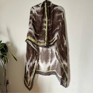 Oska Large Scarf Tie-Dye Pattern In Brown & White Modal Linen Silk Blend